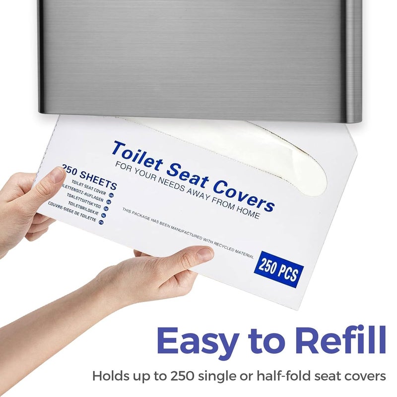 stardrix Slim Brushed Stainless Steel Toilet Seat Cover Dispenser – Designer Wall-Mount Holder with Curved Edges and Large Capacity for Single or 1/2 Fold Covers, Aesthetic and Modern Look - Image 5